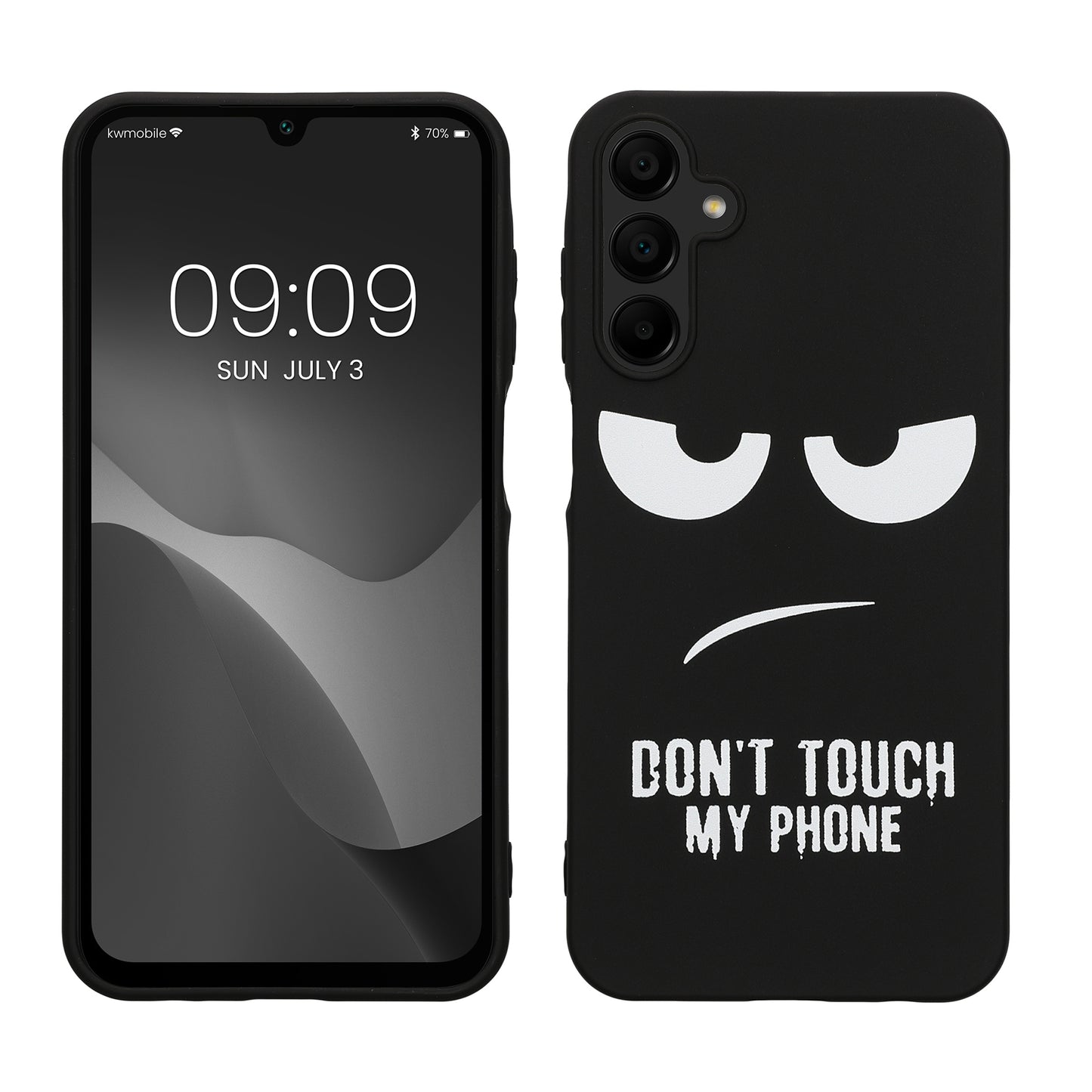 kwmobile Hülle kompatibel mit Samsung Galaxy A15 5G - Handyhülle Silikon Case - Don't touch my Phone Weiß Schwarz Weiß  [dsg01]