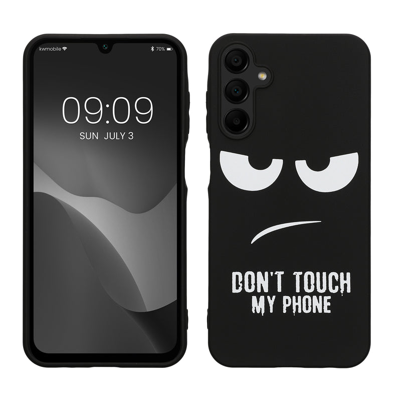 kwmobile Hülle kompatibel mit Samsung Galaxy A15 5G - Handyhülle Silikon Case - Don't touch my Phone Weiß Schwarz Weiß  [dsg01]