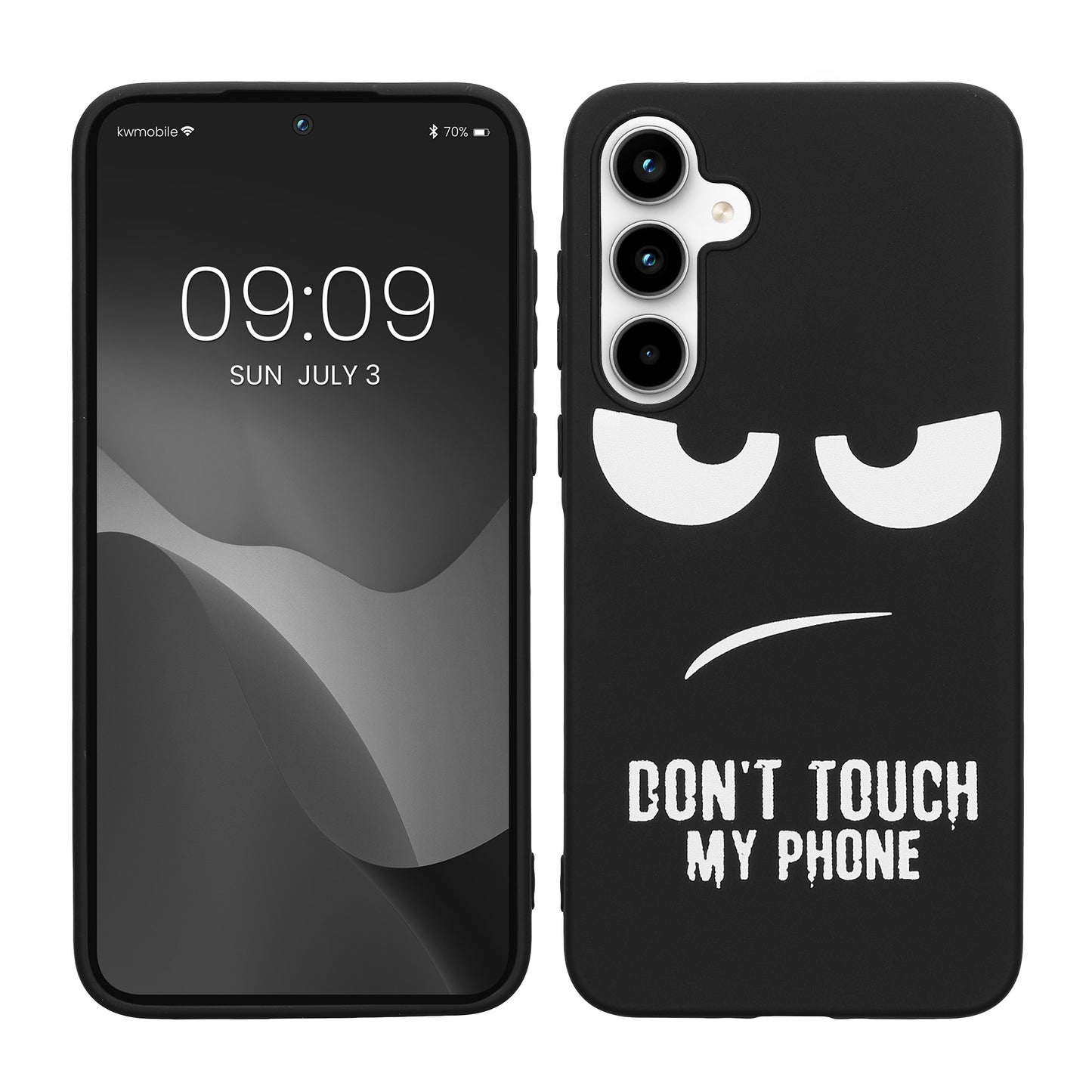 kwmobile Hülle kompatibel mit Samsung Galaxy A35 - Handyhülle Silikon Case - Don't touch my Phone Weiß Schwarz Weiß  [dsg01]