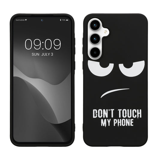 kwmobile Hülle kompatibel mit Samsung Galaxy A55 5G - Handyhülle Silikon Case - Don't touch my Phone Weiß Schwarz Weiß  [dsg01]