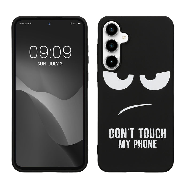 kwmobile Hülle kompatibel mit Samsung Galaxy A55 5G - Handyhülle Silikon Case - Don't touch my Phone Weiß Schwarz Weiß  [dsg01]