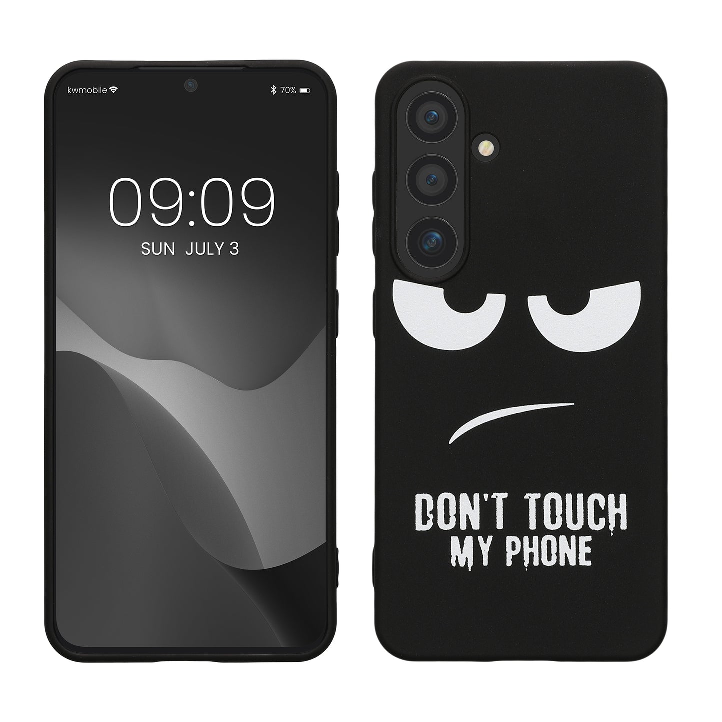 kwmobile Hülle kompatibel mit Samsung Galaxy S24 - Handyhülle Silikon Case - Don't touch my Phone Weiß Schwarz Weiß  [dsg01]