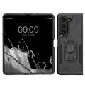 kwmobile Shockproof Hybrid Handyhülle kompatibel mit Samsung Galaxy Z Fold5 Hülle - Stoßfestes Smartphone Case mit Fingerring aus Metall - Schwarz Schwarz  