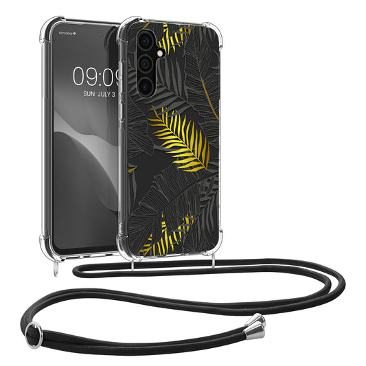 kwmobile Necklace Case kompatibel mit Samsung Galaxy S23 FE Hülle - Silikon Cover mit Handykette - Gelb Grau Transparent Dschungel Gelb  [dsg02]