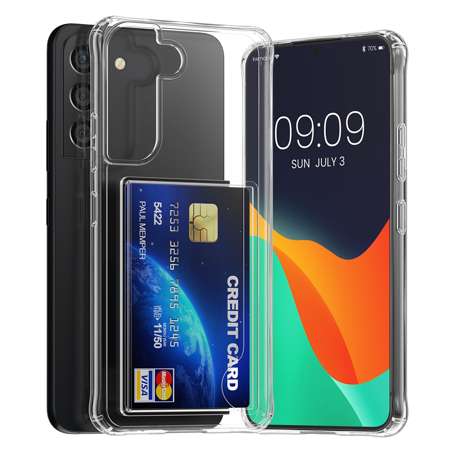 kwmobile Hülle kompatibel mit Samsung Galaxy S22 Plus Handyhülle - Kunststoff TPU Cover mit Kartenfach - Hartes Case - Schutzhülle in Transparent Transparent  