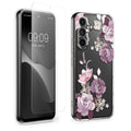 kwmobile Hülle kompatibel mit Samsung Galaxy A54 5G Handyhülle - Silikon Case transparent - Mit Glas Schutzfolie - Blumenblüten und Rosen Pastelllila Transparent Pastelllila  [dsg02]