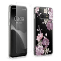 kwmobile Hülle kompatibel mit Samsung Galaxy S10e Handyhülle - Silikon Case transparent - Mit Glas Schutzfolie - Blumenblüten und Rosen Pastelllila Transparent Pastelllila  [dsg01]