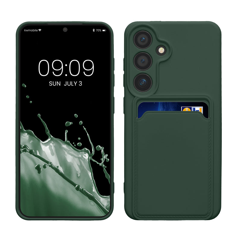 kwmobile Handyhülle kompatibel mit Samsung Galaxy S24 Hülle - Handy Cover mit Fach für Karten - in Dunkelgrün Dunkelgrün  