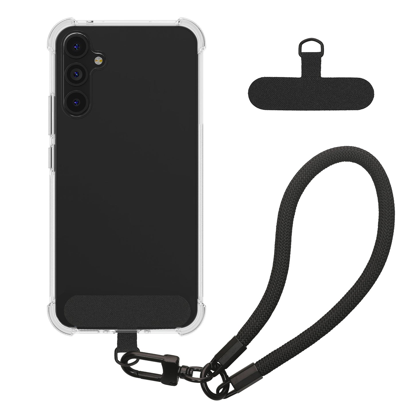 kwmobile Handy TPU Case kompatibel mit Samsung Galaxy A54 5G Hülle - Kristallklare Schutzhülle mit Kantenschutz und abnehmbarem Armband inkl. 2 Pads - Transparent Schwarz Transparent  