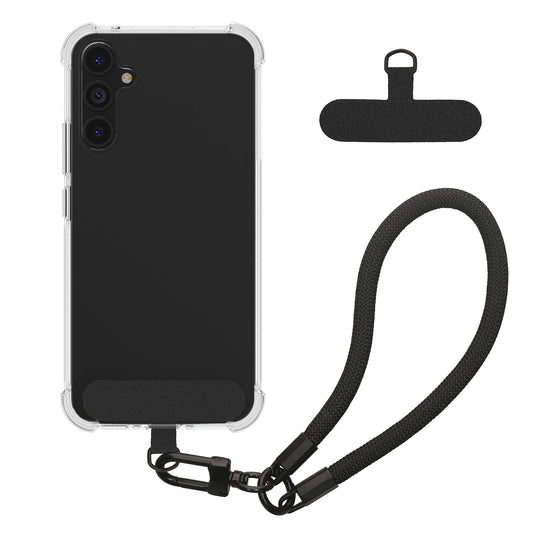 kwmobile Handy TPU Case kompatibel mit Samsung Galaxy A54 5G Hülle - Kristallklare Schutzhülle mit Kantenschutz und abnehmbarem Armband inkl. 2 Pads - Transparent Schwarz Transparent  