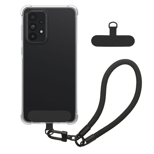 kwmobile Handy TPU Case kompatibel mit Samsung Galaxy A33 5G Hülle - Kristallklare Schutzhülle mit Kantenschutz und abnehmbarem Armband inkl. 2 Pads - Transparent Schwarz Transparent  