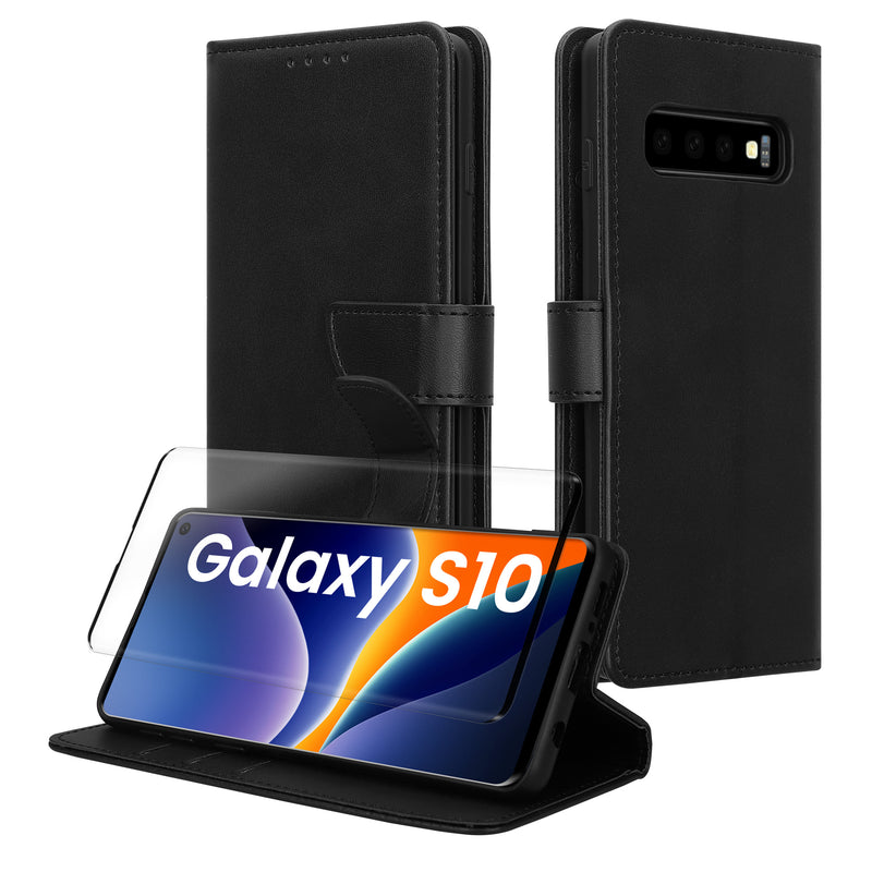 kwmobile Kunstleder Handyhülle kompatibel mit Samsung Galaxy S10 Hülle - Brieftaschen Schutzhülle aus PU-Leder mit Displayschutz und RFID-Schutz - Schwarz Schwarz  
