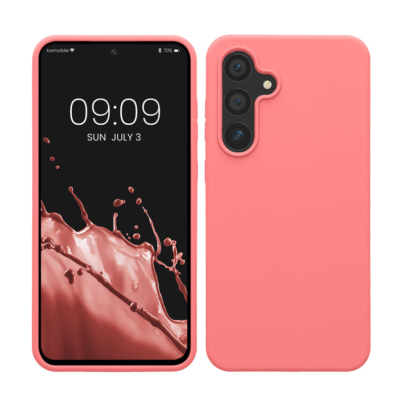 kwmobile Hülle kompatibel mit Samsung Galaxy S24 FE Hülle - Silikon Handy Case - Handyhülle weiche Oberfläche - kabelloses Laden - Pastell Koralle Pastell Koralle  