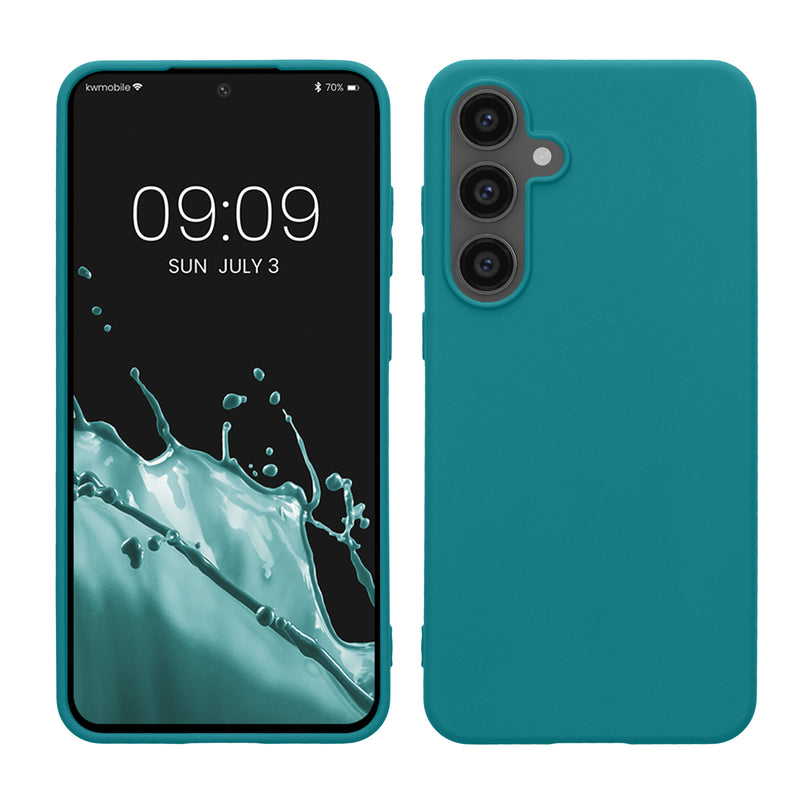 kwmobile Hülle kompatibel mit Samsung Galaxy S24 FE Hülle - weiches TPU Silikon Case - Cover geeignet für kabelloses Laden - Petrol matt Petrol matt  