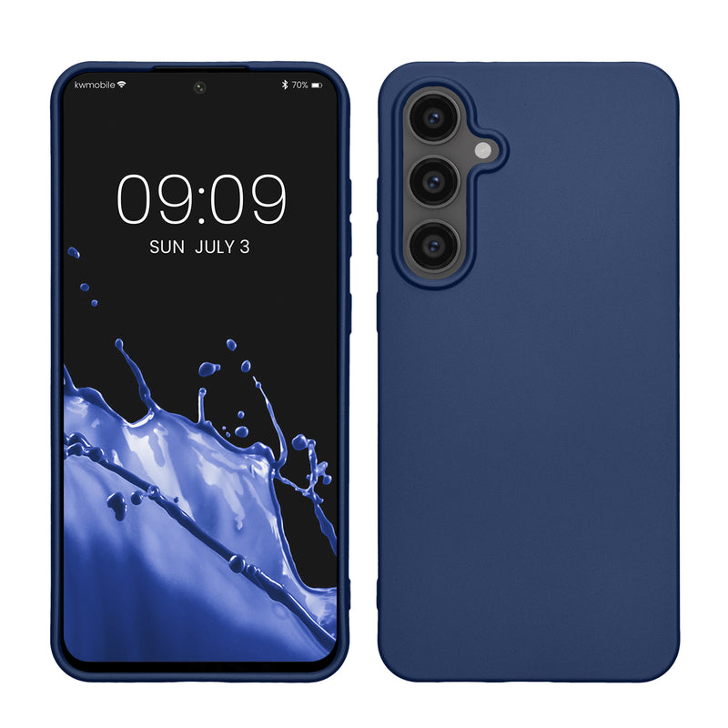 kwmobile Case kompatibel mit Samsung Galaxy S24 FE Hülle - Schutzhülle aus Silikon metallisch schimmernd - Handyhülle Metallic Blau Metallic Blau  