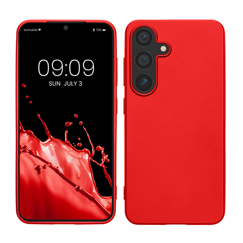 kwmobile Case kompatibel mit Samsung Galaxy S25 Hülle - Schutzhülle aus Silikon metallisch schimmernd - Handyhülle Metallic Dunkelrot Metallic Dunkelrot  