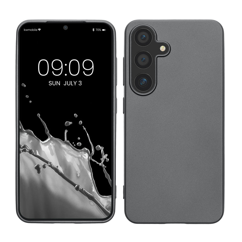 kwmobile Case kompatibel mit Samsung Galaxy S25 Hülle - Schutzhülle aus Silikon metallisch schimmernd - Handyhülle Metallic Grau Metallic Grau  