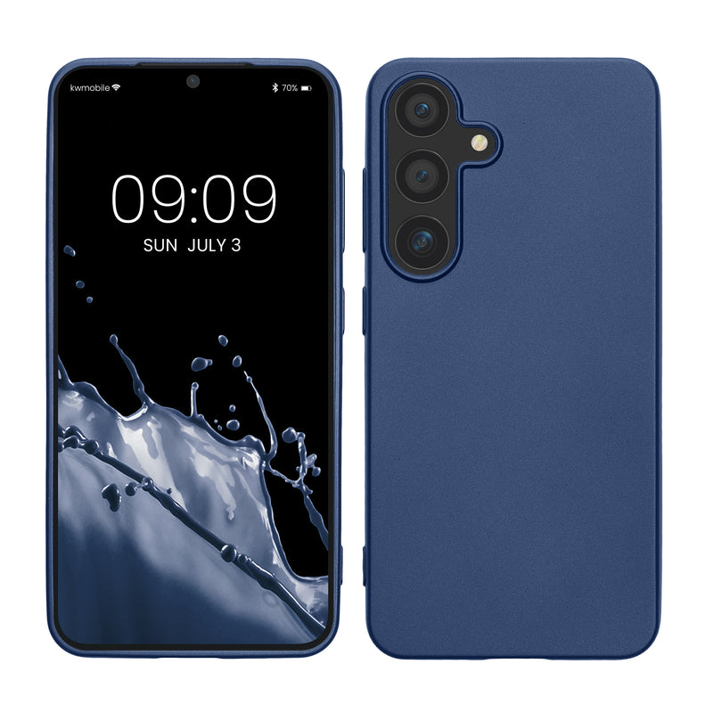 kwmobile Case kompatibel mit Samsung Galaxy S25 Hülle - Schutzhülle aus Silikon metallisch schimmernd - Handyhülle Metallic Blau Metallic Blau  