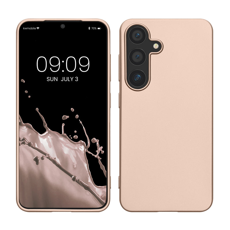 kwmobile Case kompatibel mit Samsung Galaxy S25 Hülle - Schutzhülle aus Silikon metallisch schimmernd - Handyhülle Metallic Gold Metallic Gold  