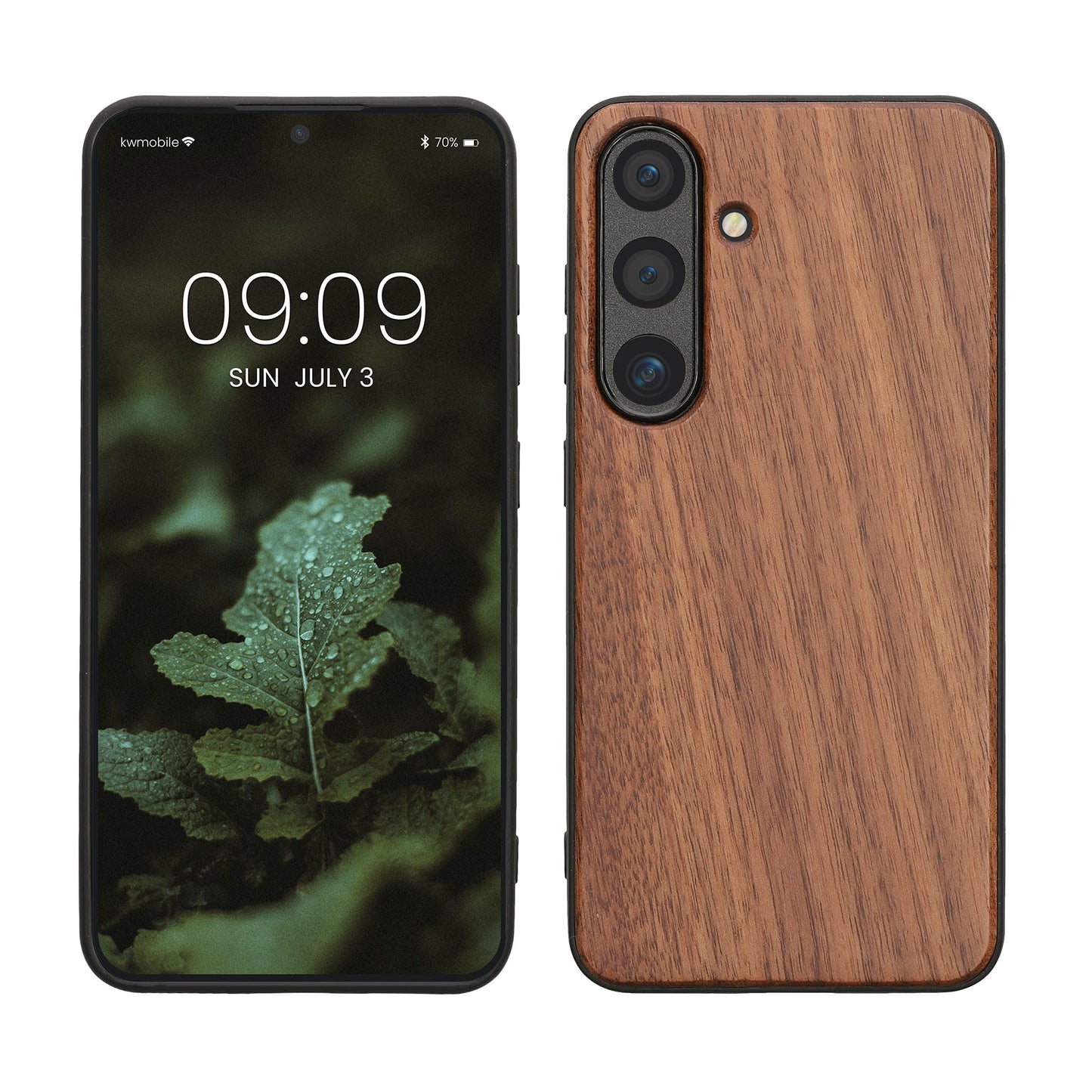 kwmobile Hülle kompatibel mit Samsung Galaxy S25 Hülle - Holz Case - stoßfestes Handy Cover - TPU Handyhülle in Dunkelbraun Dunkelbraun  