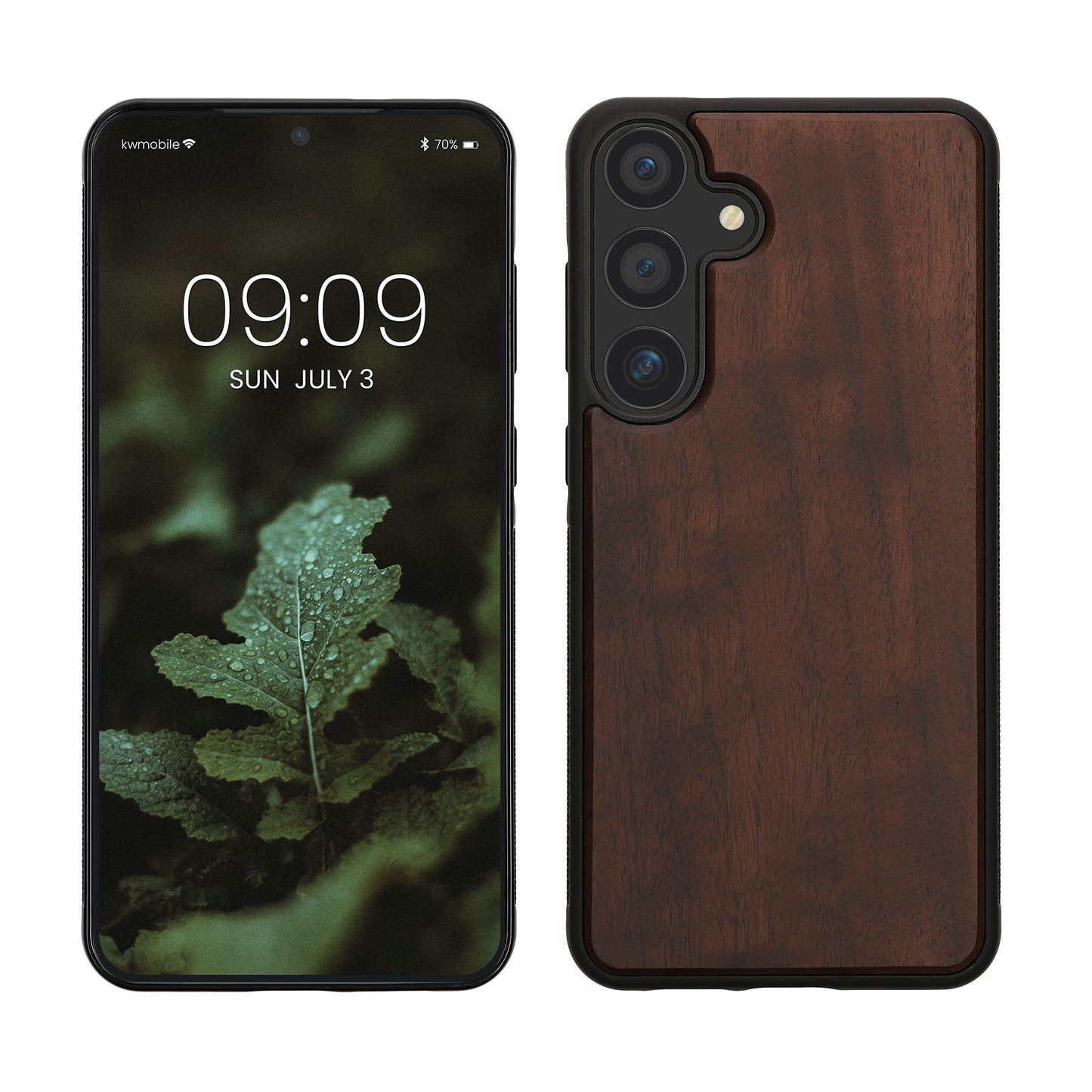 kwmobile Hülle kompatibel mit Samsung Galaxy S25 Plus Hülle - Holz Case - stoßfestes Handy Cover - TPU Handyhülle in Dunkelbraun Dunkelbraun  