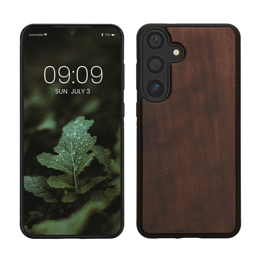 kwmobile Hülle kompatibel mit Samsung Galaxy S25 Plus Hülle - Holz Case - stoßfestes Handy Cover - TPU Handyhülle in Dunkelbraun Dunkelbraun  