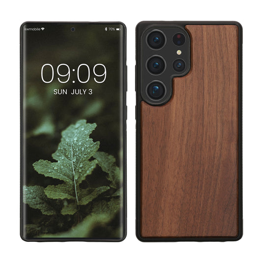 kwmobile Hülle kompatibel mit Samsung Galaxy S25 Ultra Hülle - Holz Case - stoßfestes Handy Cover - TPU Handyhülle in Dunkelbraun Dunkelbraun  