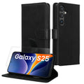 kwmobile Kunstleder Handyhülle kompatibel mit Samsung Galaxy S25 Hülle - Brieftaschen Schutzhülle aus PU-Leder mit Displayschutz und RFID-Schutz - Schwarz Schwarz  