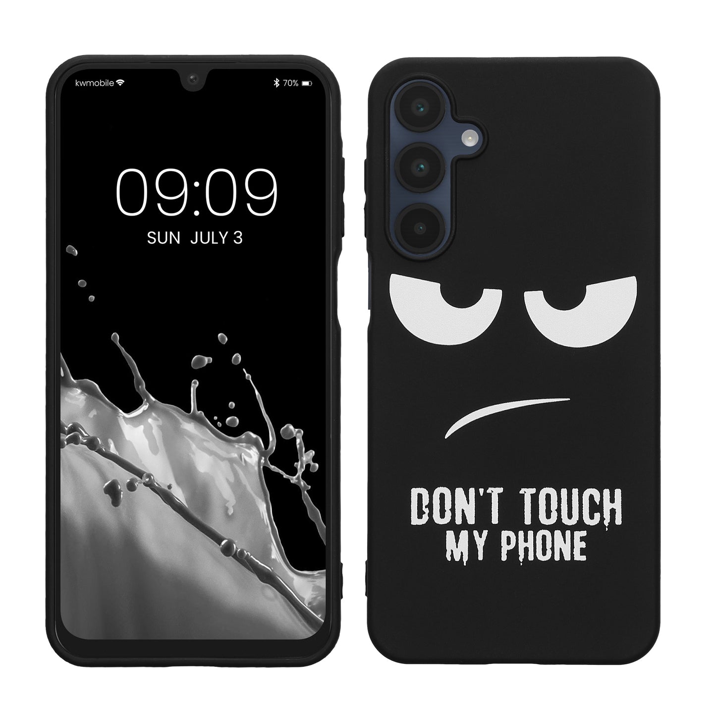 kwmobile Hülle kompatibel mit Samsung Galaxy A16 5G - Handyhülle Silikon Case - Don't touch my Phone Weiß Schwarz Weiß  [dsg01]