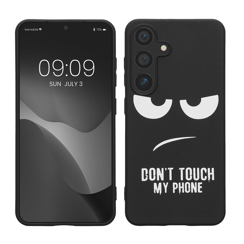 kwmobile Hülle kompatibel mit Samsung Galaxy S25 - Handyhülle Silikon Case - Don't touch my Phone Weiß Schwarz Weiß  [dsg01]
