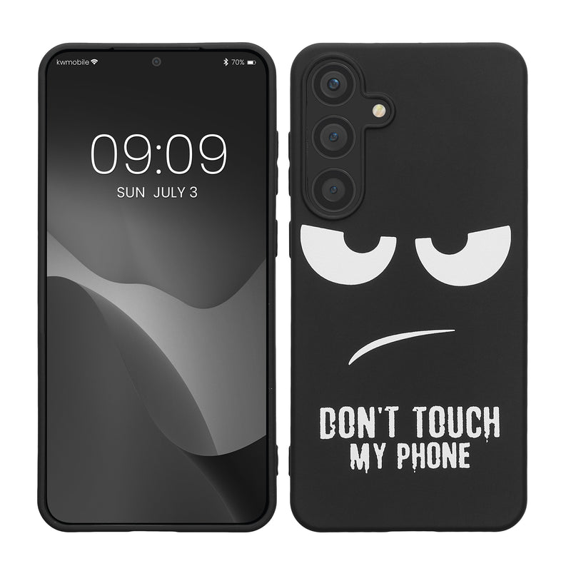 kwmobile Hülle kompatibel mit Samsung Galaxy S25 Plus - Handyhülle Silikon Case - Don't touch my Phone Weiß Schwarz Weiß  [dsg01]