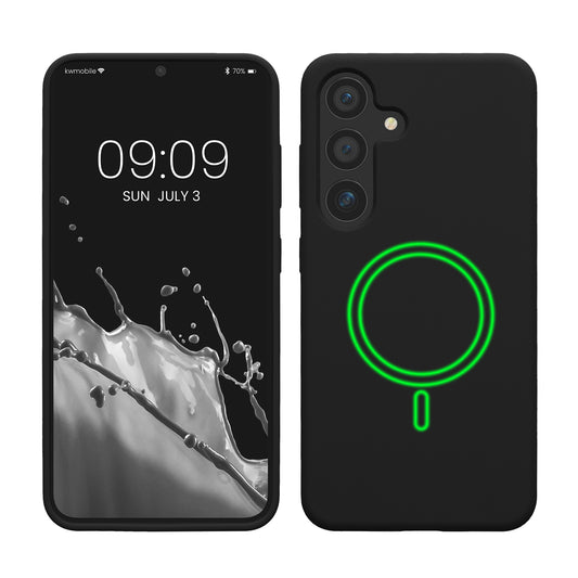 kwmobile Hülle kompatibel mit Samsung Galaxy S25 Hülle - magnetisches Silikon Case kompatibel mit MagSafe - Cover gummiert Schwarz Schwarz  