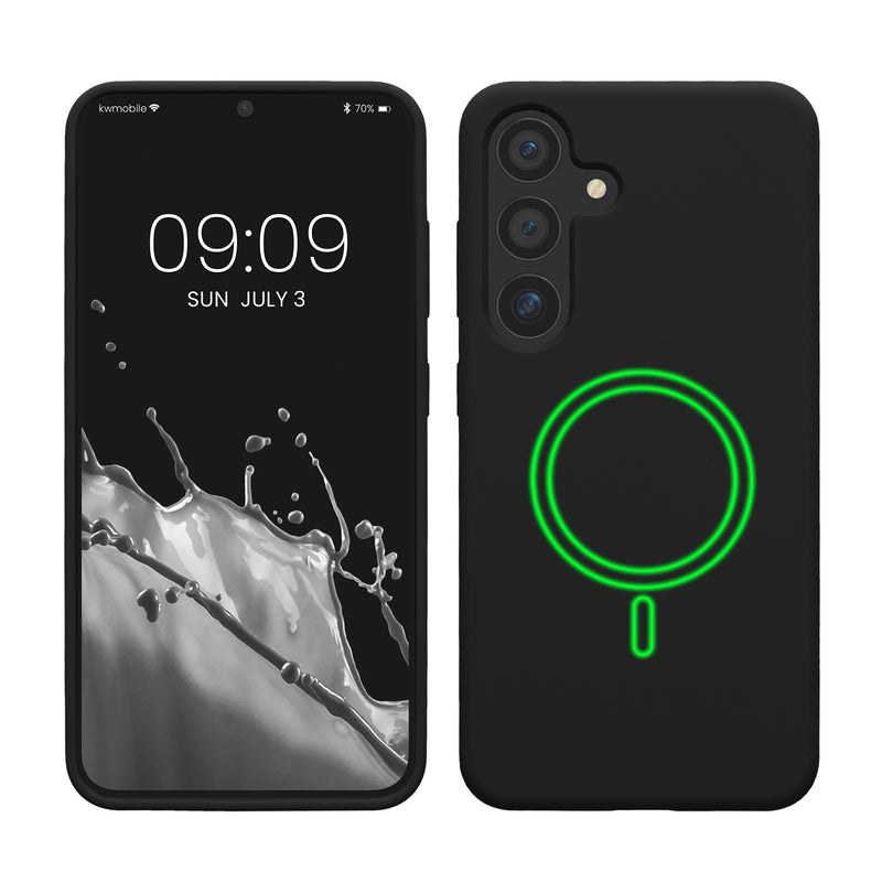 kwmobile Hülle kompatibel mit Samsung Galaxy S25 Hülle - magnetisches Silikon Case kompatibel mit MagSafe - Cover gummiert Schwarz Schwarz  