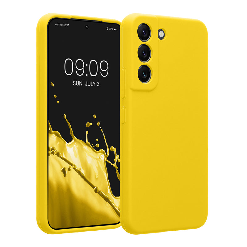 kwmobile Handyhülle kompatibel mit Samsung Galaxy S22 Hülle - gummierte Handy Case aus Silikon in Strahlend Gelb Strahlend Gelb  