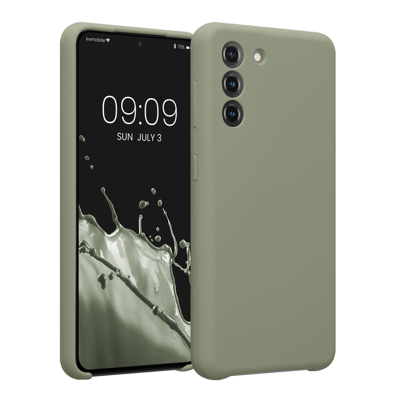 kwmobile Handyhülle kompatibel mit Samsung Galaxy S21 Hülle - gummierte Handy Case aus Silikon in Graugrün Graugrün  