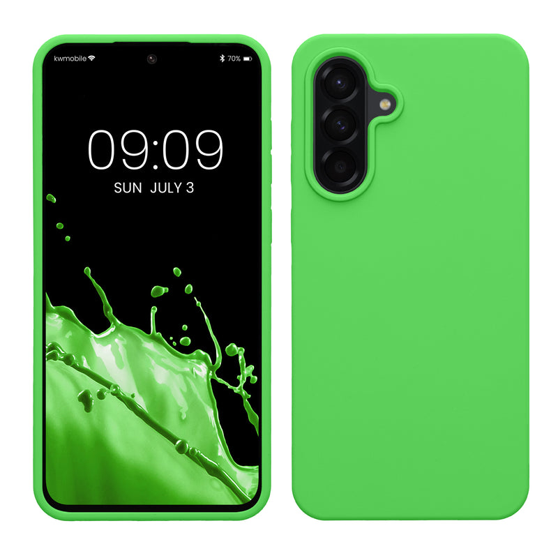 kwmobile Hülle kompatibel mit Samsung Galaxy A56 5G Hülle - Silikon Handy Case - Handyhülle weiche Oberfläche - kabelloses Laden - Limettengrün Limettengrün  