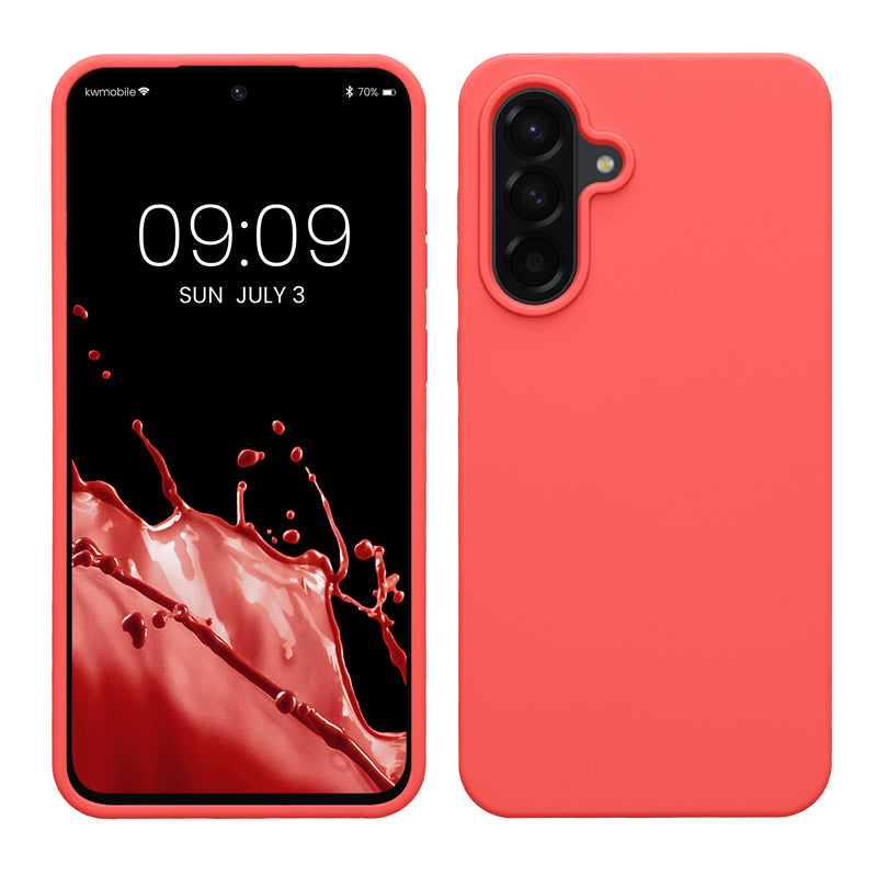 kwmobile Hülle kompatibel mit Samsung Galaxy A56 5G Hülle - Silikon Handy Case - Handyhülle weiche Oberfläche - kabelloses Laden - Neon Koralle Neon Koralle  