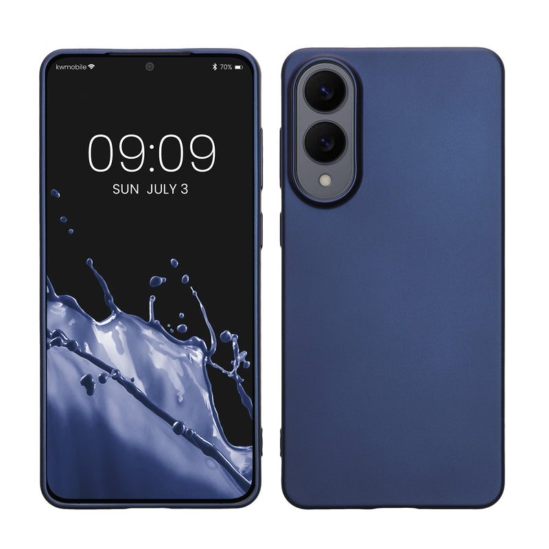 kwmobile Case kompatibel mit Samsung Galaxy S25 Edge Hülle - Schutzhülle aus Silikon metallisch schimmernd - Handyhülle Metallic Blau Metallic Blau  