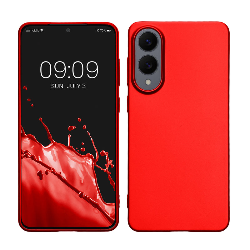kwmobile Case kompatibel mit Samsung Galaxy S25 Edge Hülle - Schutzhülle aus Silikon metallisch schimmernd - Handyhülle Metallic Dunkelrot Metallic Dunkelrot  