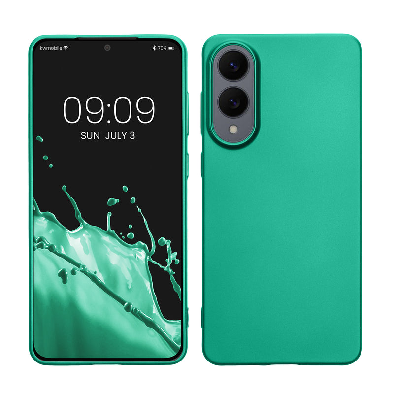 kwmobile Case kompatibel mit Samsung Galaxy S25 Edge Hülle - Schutzhülle aus Silikon metallisch schimmernd - Handyhülle Metallic Dunkelgrün Metallic Dunkelgrün  