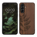 kwmobile Hülle kompatibel mit Samsung Galaxy A56 5G Hülle - Holz Case - Handy Cover - TPU Handyhülle in Dunkelbraun Blätterzweig Dunkelbraun  [dsg03]