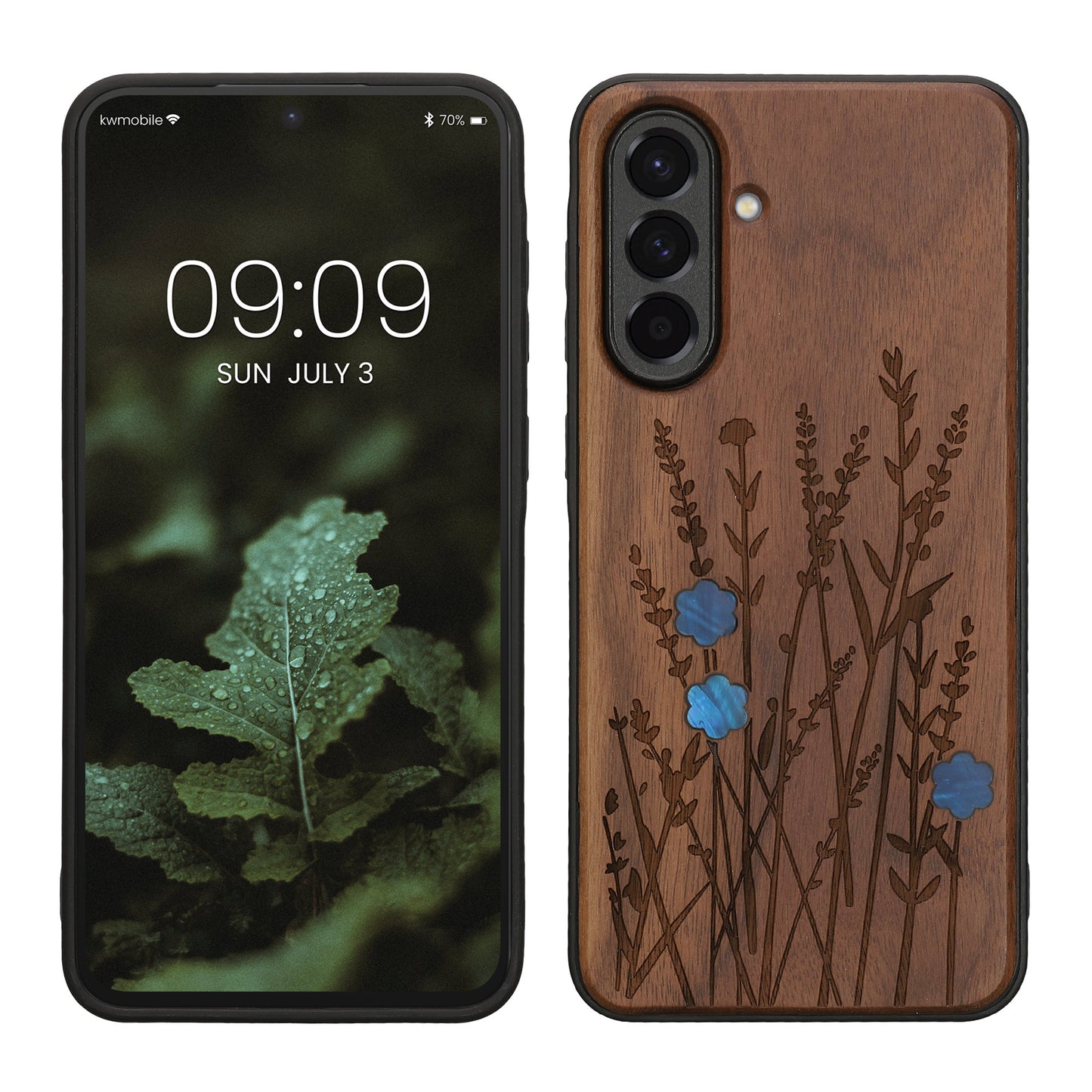 kwmobile Hülle kompatibel mit Samsung Galaxy A56 5G Hülle - Holz Case - Handy Cover - TPU Handyhülle in Dunkelbraun Perlmutt-Lavendel Dunkelbraun  [dsg04]