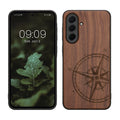 kwmobile Hülle kompatibel mit Samsung Galaxy A36 5G Hülle - Holz Case - Handy Cover - TPU Handyhülle in Dunkelbraun Kompass Vintage Dunkelbraun  [dsg01]
