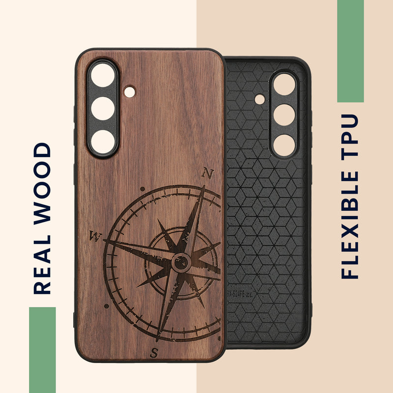 kwmobile Case Compatible with Samsung Galaxy S24 FE Case - Phone Cover - TPU Phone Case Compass Vintage