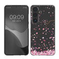 kwmobile Case kompatibel mit Samsung Galaxy S25 - Hülle Silikon transparent Kirschblütenblätter Rosa Dunkelbraun Transparent Rosa  [dsg02]