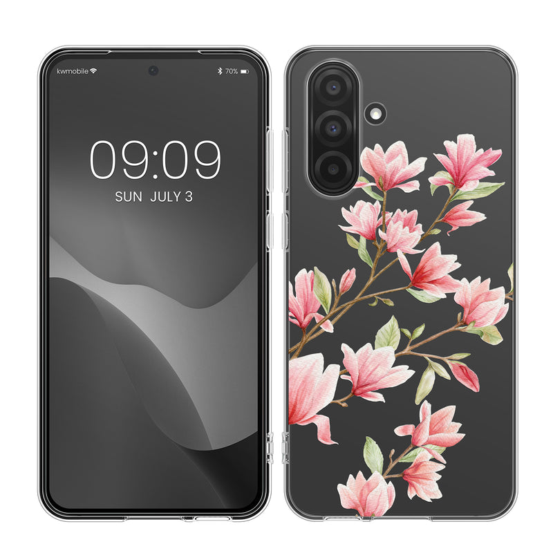 kwmobile Case kompatibel mit Samsung Galaxy A36 5G - Hülle Silikon transparent Magnolien Rosa Weiß Transparent Rosa  [dsg01]