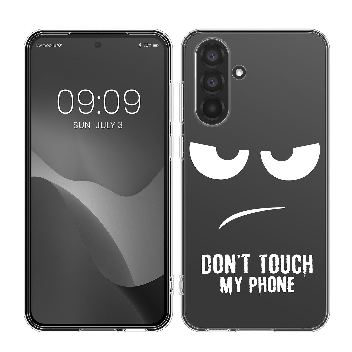kwmobile Case kompatibel mit Samsung Galaxy A56 5G - Hülle Silikon transparent Don't touch my Phone Weiß Transparent Weiß  [dsg05]