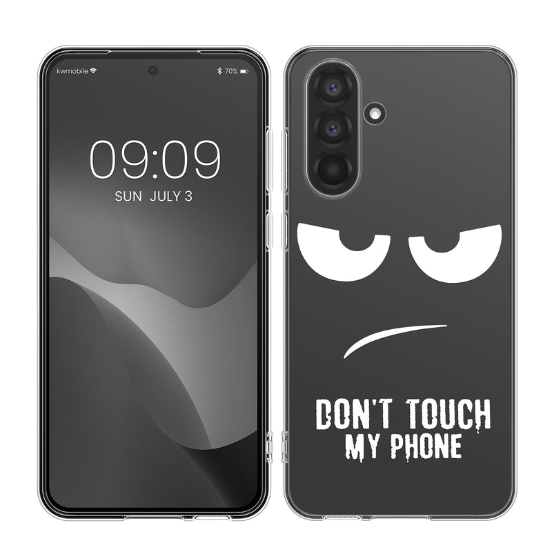kwmobile Case kompatibel mit Samsung Galaxy A56 5G - Hülle Silikon transparent Don't touch my Phone Weiß Transparent Weiß  [dsg05]