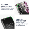 kwmobile Case Compatible with Samsung Galaxy A55 5G Phone Case - Silicone Case Transparent - With Glass Screen Protector - Cherry Blossom and Roses Transparent