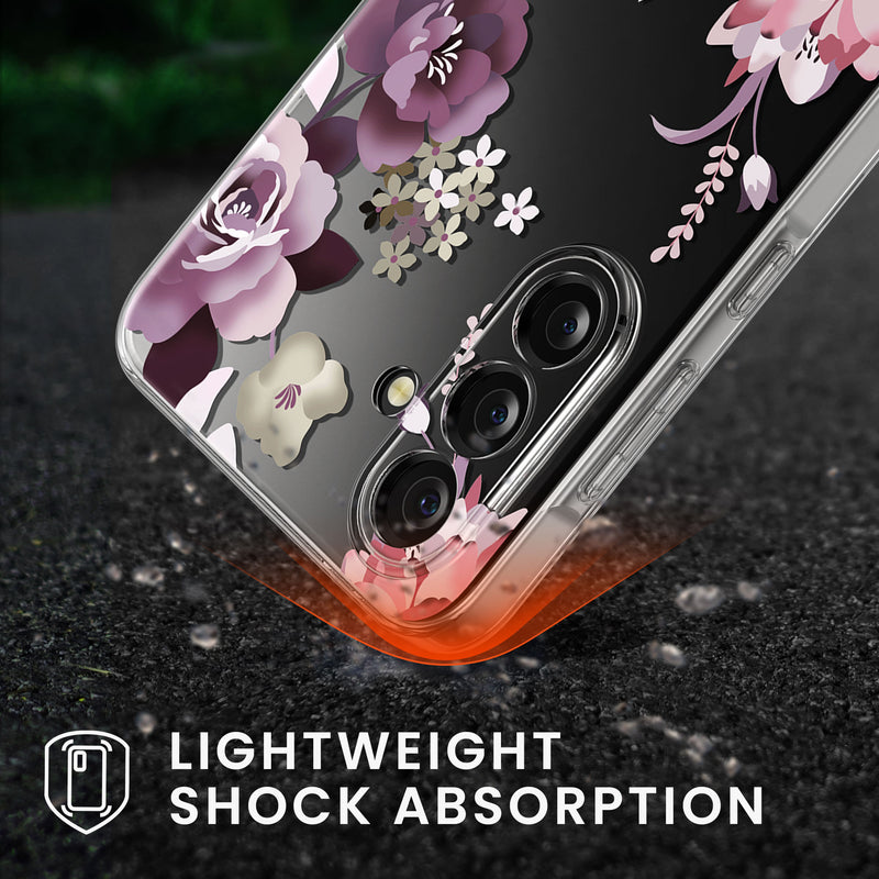kwmobile Case Compatible with Samsung Galaxy A56 5G Phone Case with Glass Screen Protector Floral Blossoms and Roses Transparent